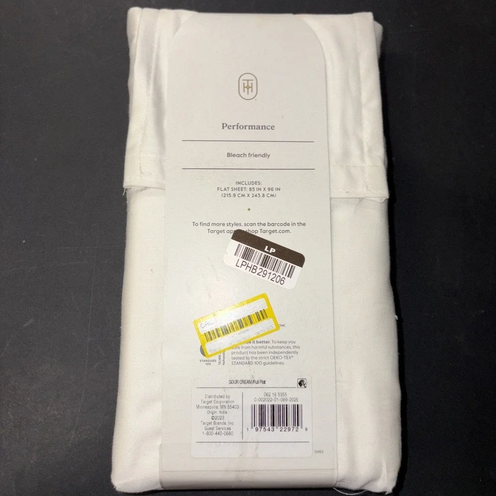 Threshold FULL Performance Flat Sheet Silky Soft Sateen SOUR CREAM 400 TC 20487